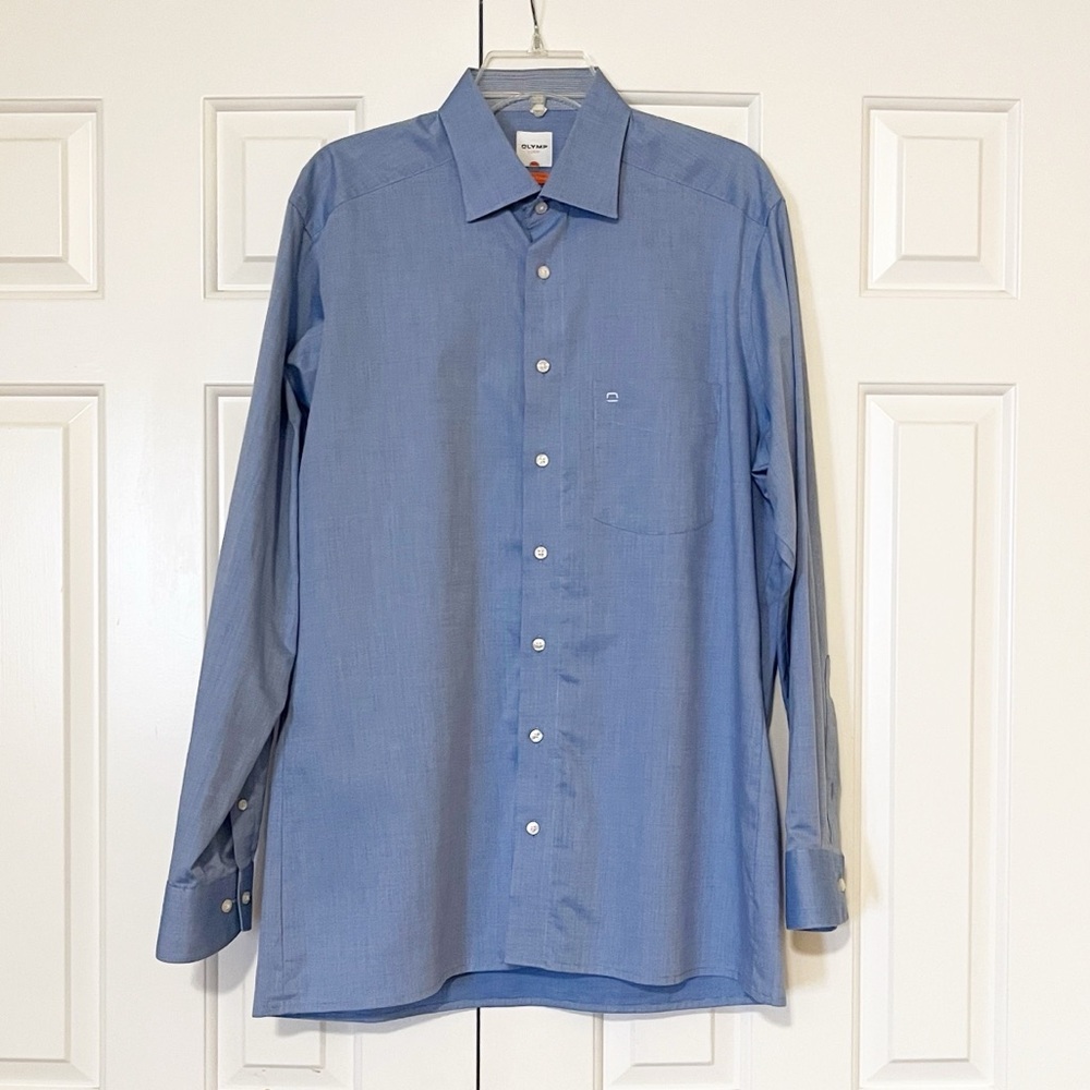 OLYMP Luxor Men’s Dress Shirt Blue Button Down 16.5 / 42 100% Cotton Long Sleeve